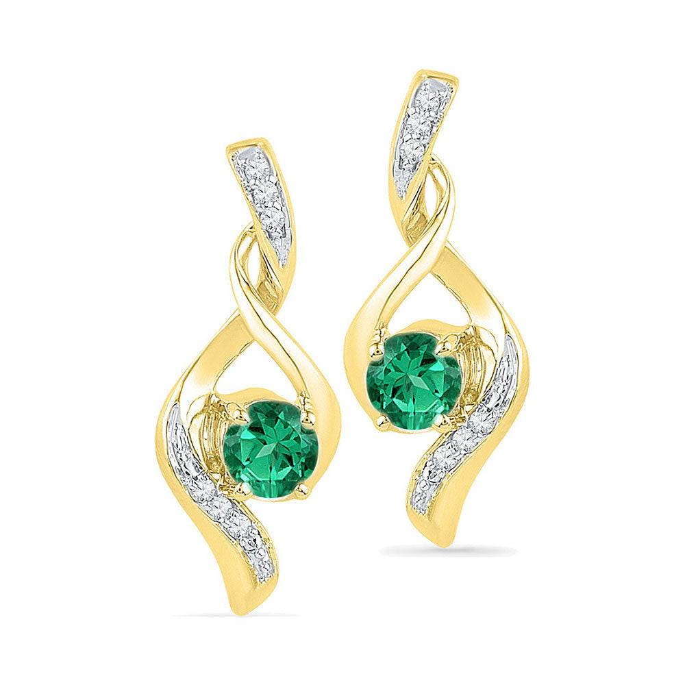 10kt Yellow Gold Womens Round Lab-Created Emerald Solitaire Diamond Earrings 1/3 Cttw