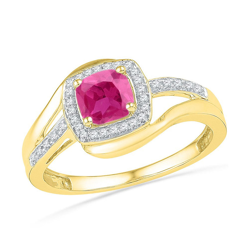 10kt Yellow Gold Womens Princess Lab-Created Pink Sapphire Solitaire Ring 1 Cttw