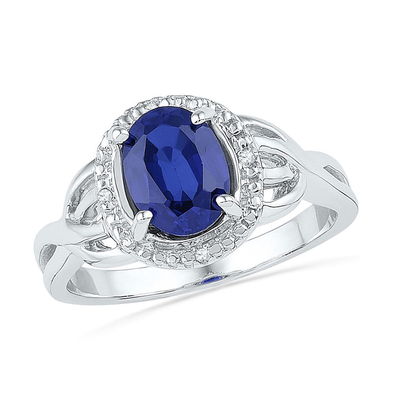 Sterling Silver Womens Oval Lab-Created Blue Sapphire Solitaire Ring 1-5/8 Cttw