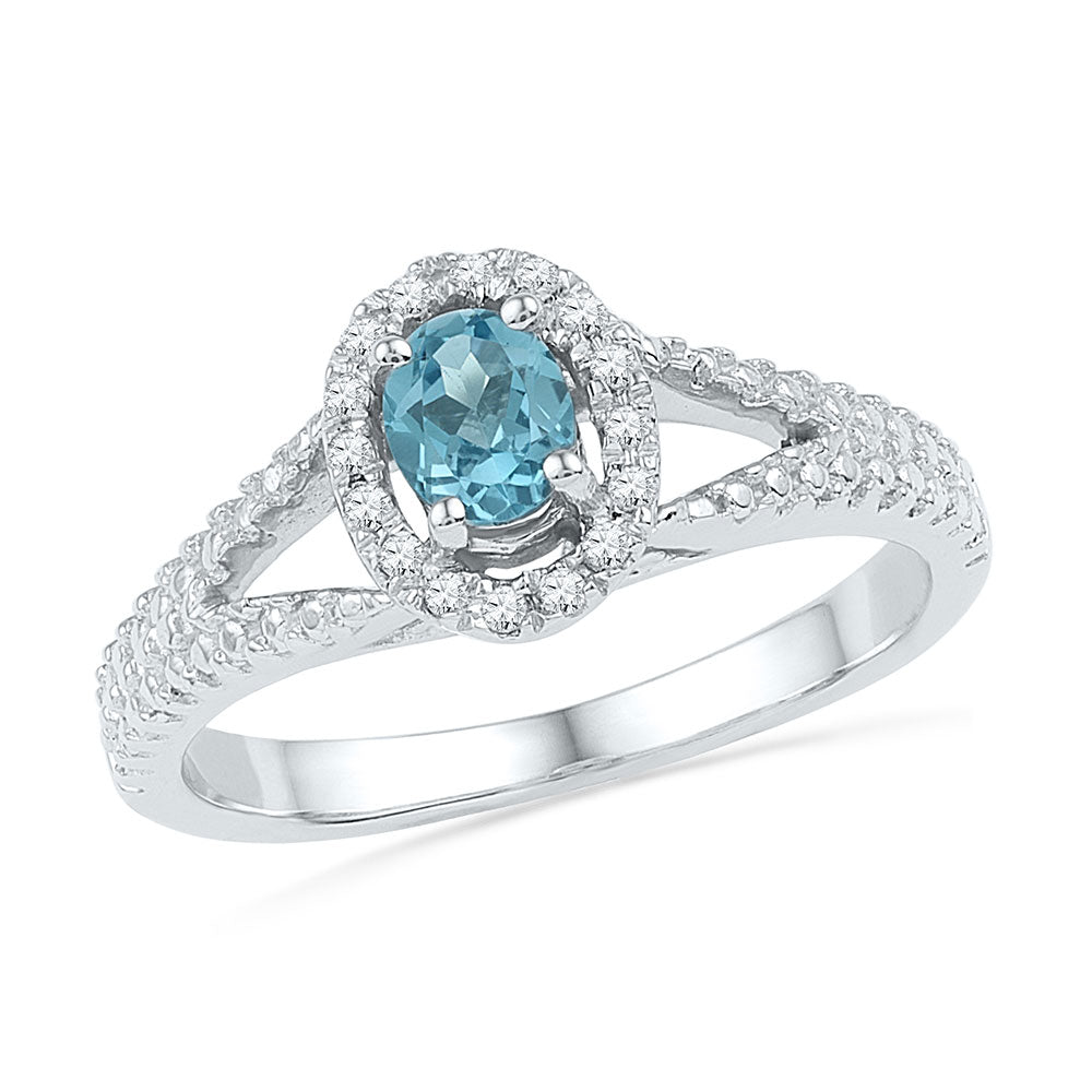 Sterling Silver Womens Oval Lab-Created Blue Topaz Solitaire Ring 1/2 Cttw