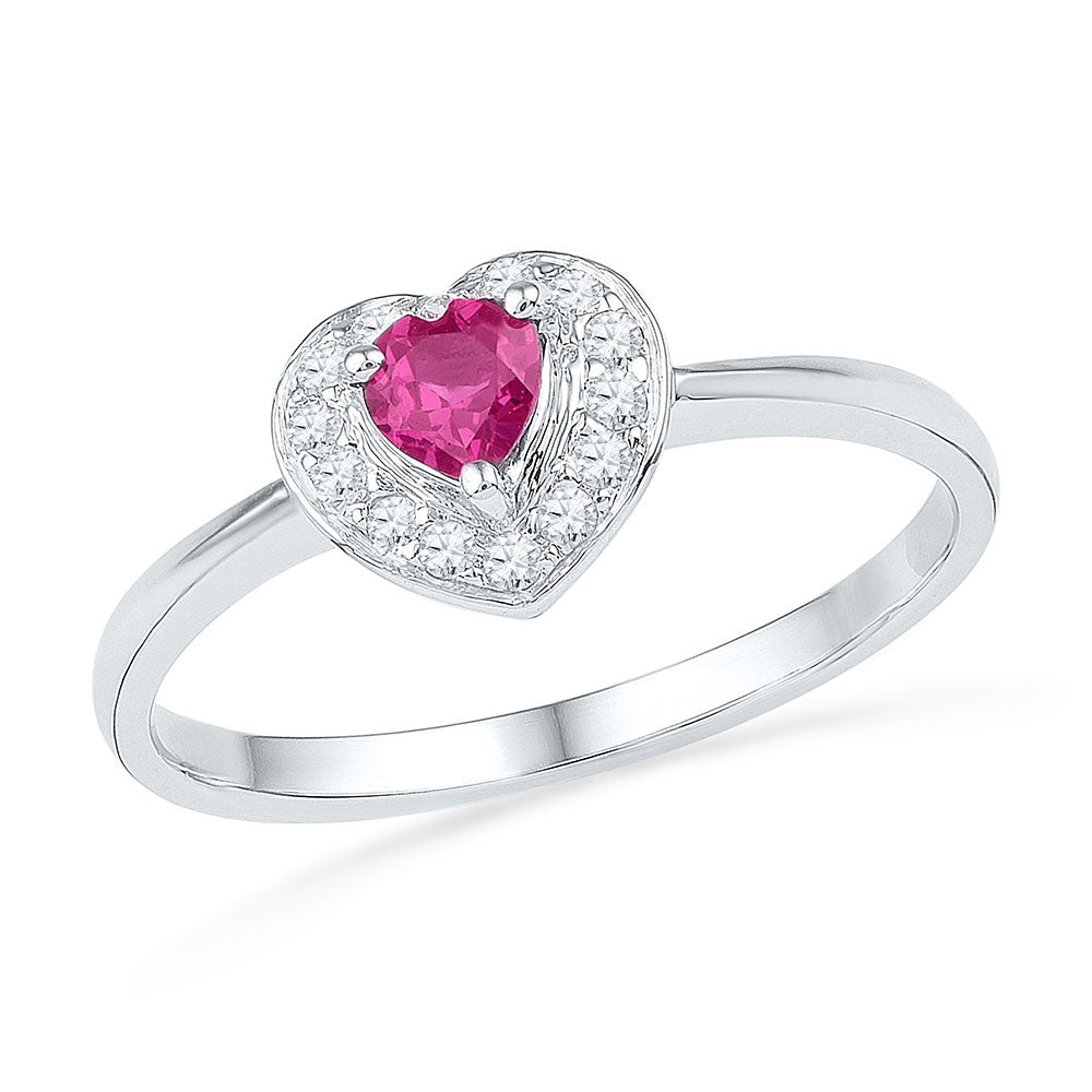 Sterling Silver Womens Round Lab-Created Pink Sapphire Diamond Heart Ring 3/8 Cttw