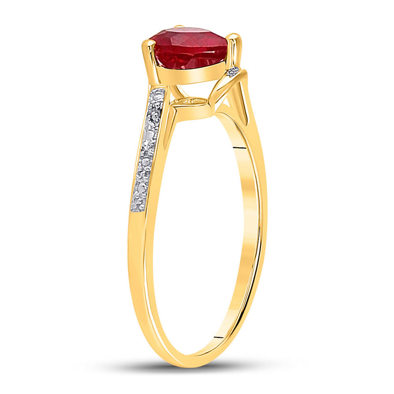 10kt Yellow Gold Womens Heart Lab-Created Ruby Solitaire Diamond-accent Bypass Ring 1 Cttw