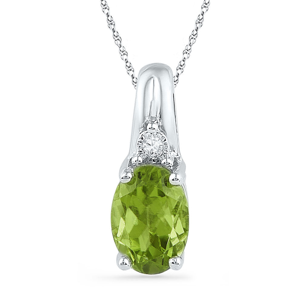 10kt White Gold Womens Oval Lab-Created Green Peridot Solitaire Diamond Pendant 1 Cttw