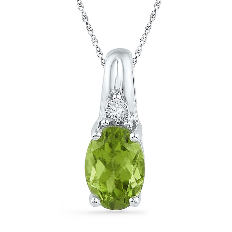 10kt White Gold Womens Oval Lab-Created Green Peridot Solitaire Diamond Pendant 1 Cttw