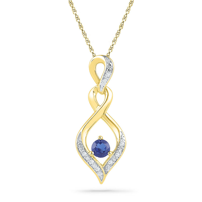 10kt Yellow Gold Womens Round Lab-Created Blue Sapphire Solitaire Diamond Pendant .02 Cttw