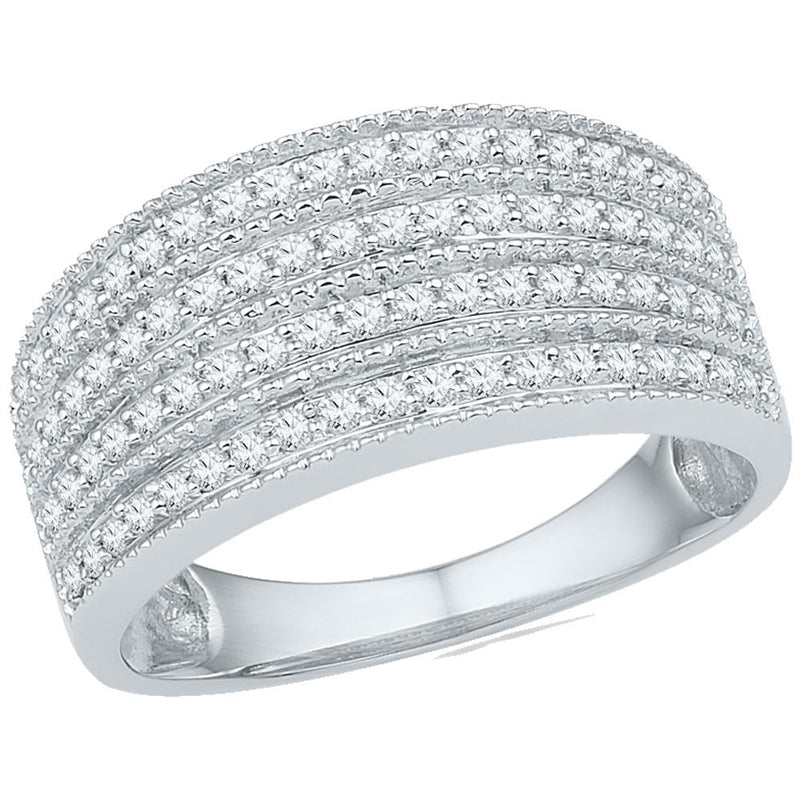 10kt White Gold Womens Round Diamond Four Row Milgrain Band Ring 1/2 Cttw