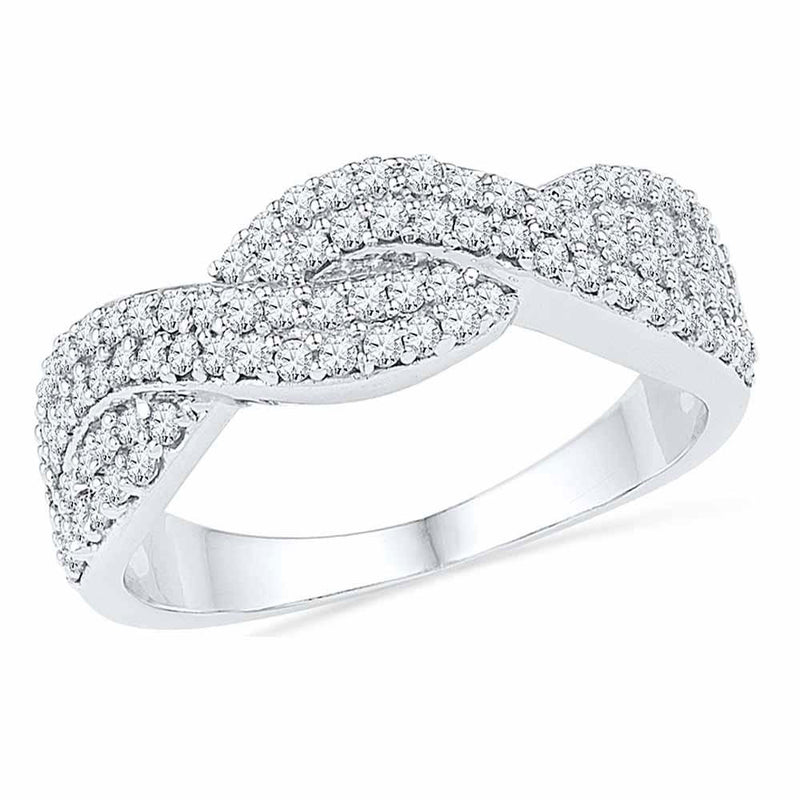 10kt White Gold Womens Round Diamond Crossover Band Ring 1/2 Cttw