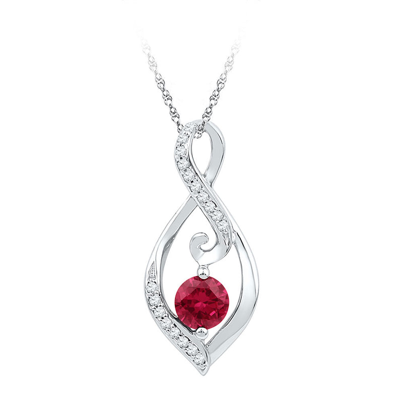 Sterling Silver Womens Round Lab-Created Ruby Solitaire Pendant 3/4 Cttw