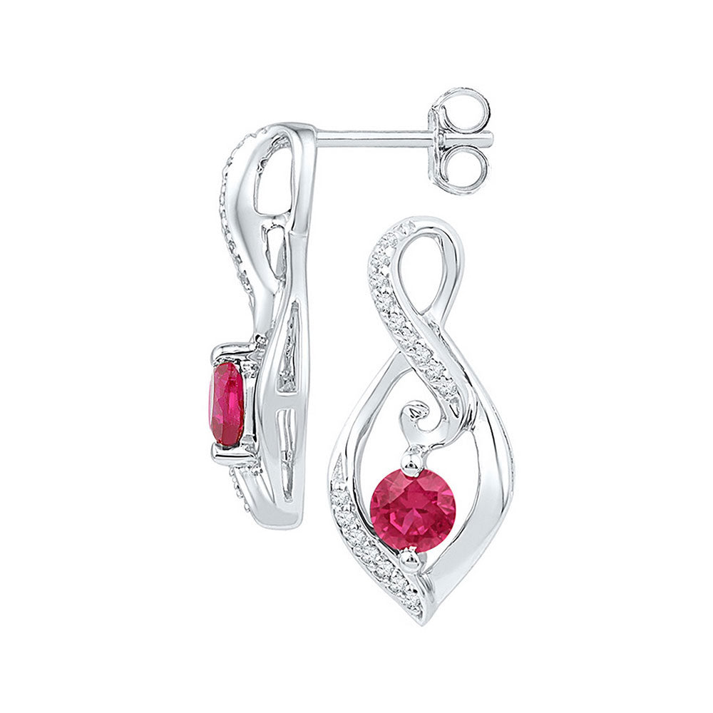 Sterling Silver Womens Round Lab-Created Ruby Diamond Infinity Earrings 1/10 Cttw