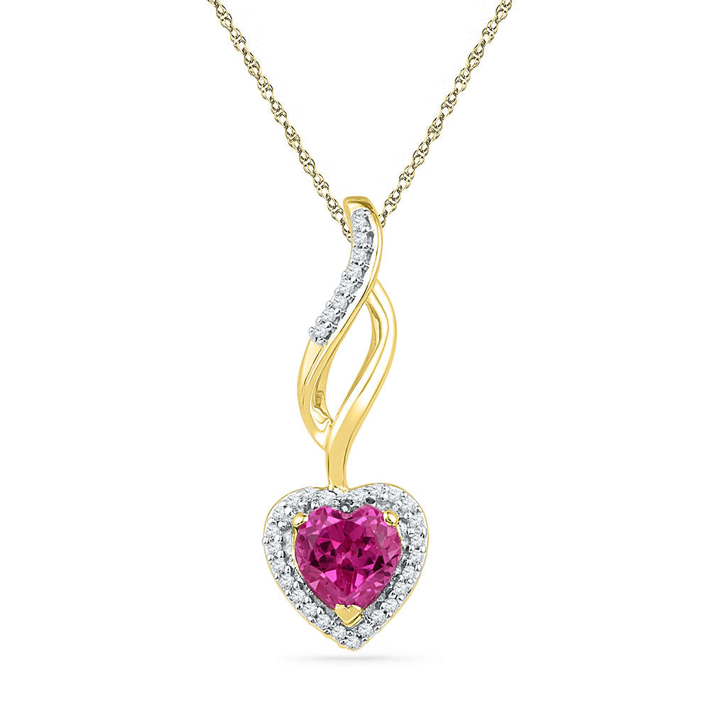 10kt Yellow Gold Womens Round Lab-Created Pink Sapphire Solitaire Pendant 1 Cttw