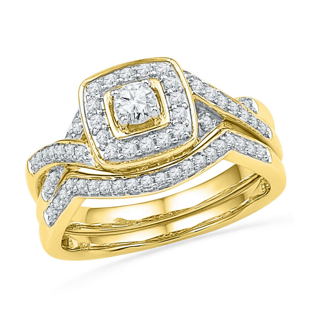 10kt Yellow Gold Round Diamond Twist Bridal Wedding Ring Band Set 1/2 Cttw