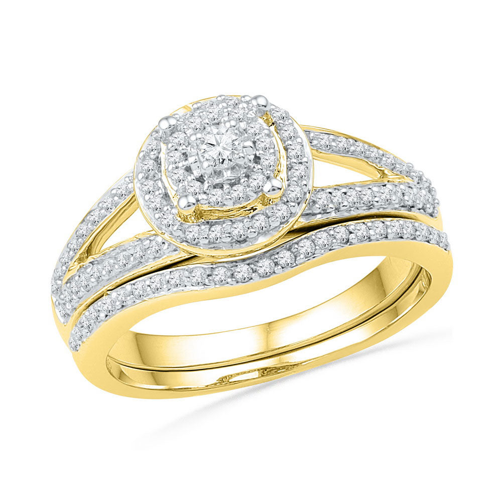 10kt Yellow Gold Round Diamond Bridal Wedding Ring Band Set 1/2 Cttw