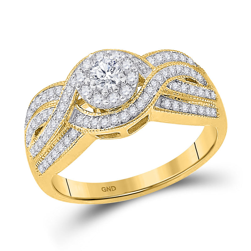 10kt Yellow Gold Round Diamond Solitaire Twist Woven Bridal Wedding Engagement Ring 1/2 Cttw