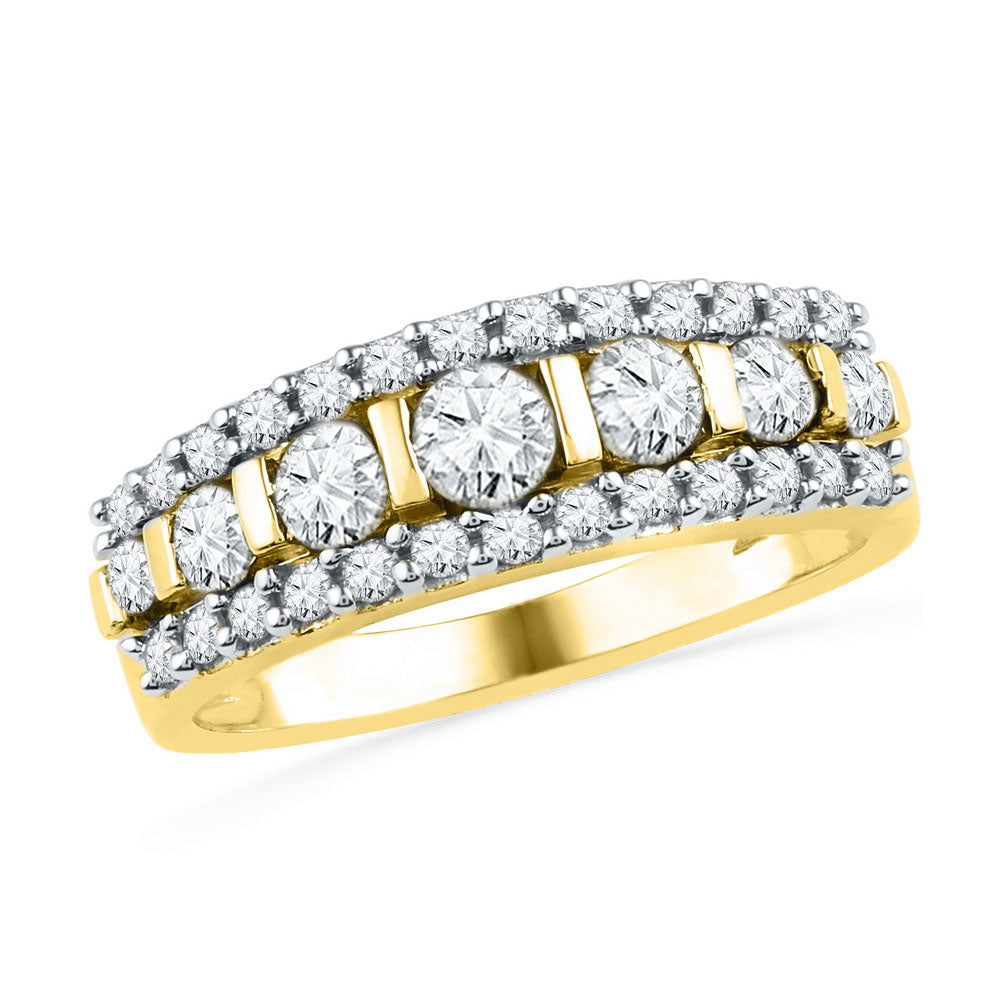 10kt Yellow Gold Womens Round Channel-set Diamond Striped Band Ring 1 Cttw