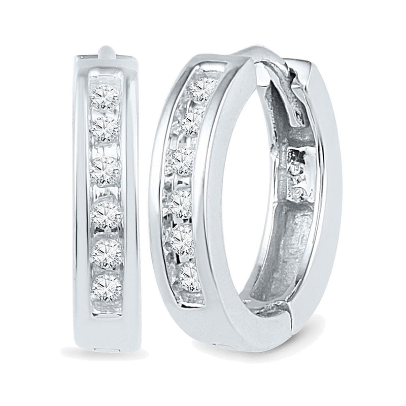 10kt White Gold Womens Round Diamond Hoop Earrings 1/8 Cttw