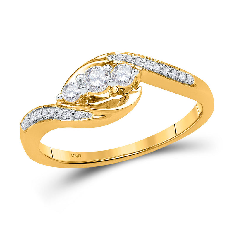 10kt Yellow Gold Womens Round Diamond 3-stone Promise Ring 1/3 Cttw