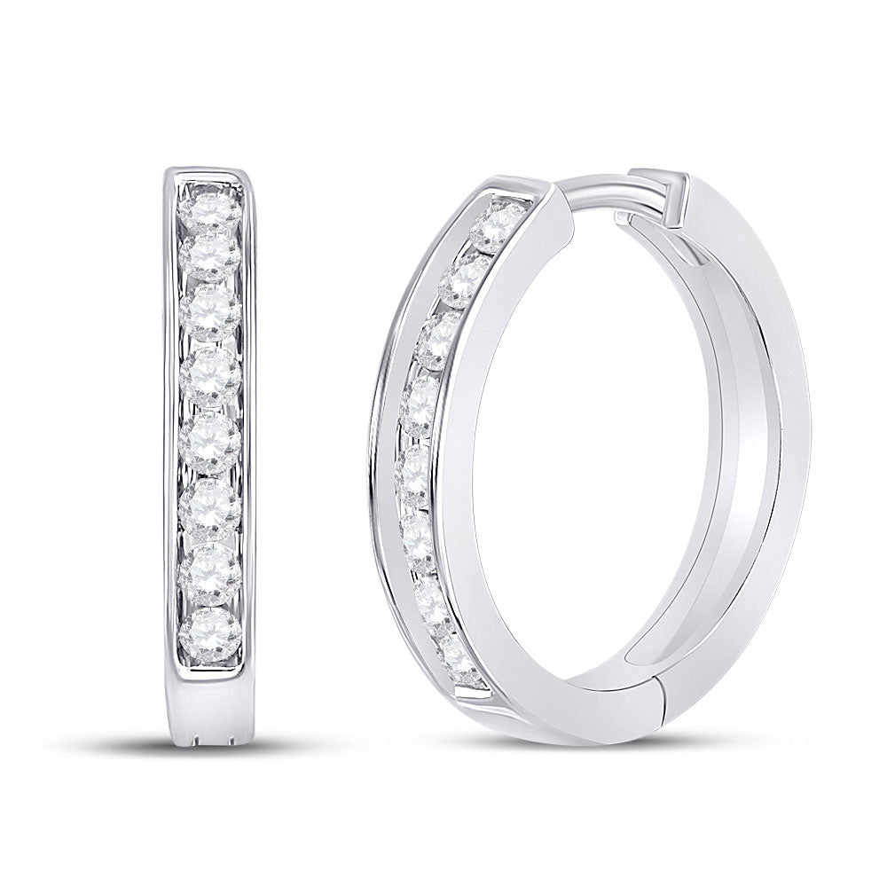 10kt White Gold Womens Round Diamond Hoop Earrings 1/2 Cttw