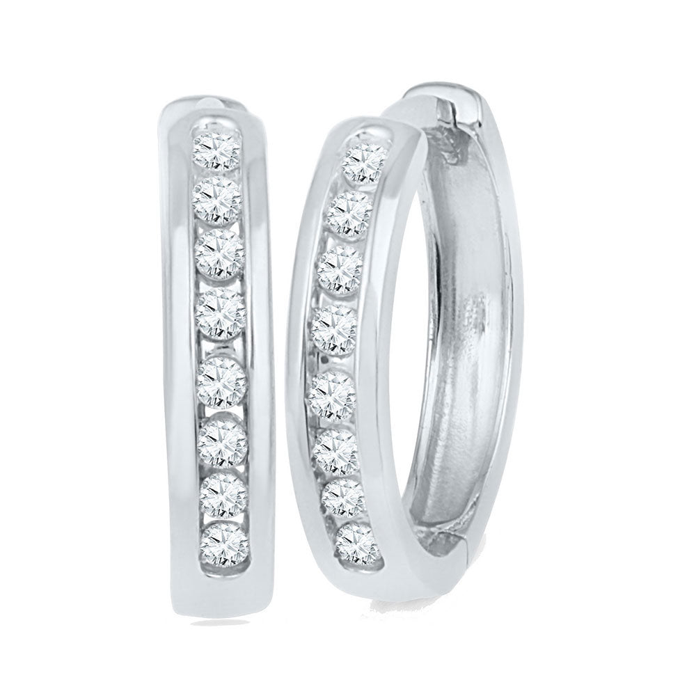 10kt White Gold Womens Round Channel-set Diamond Single Row Hoop Earrings 1/4 Cttw