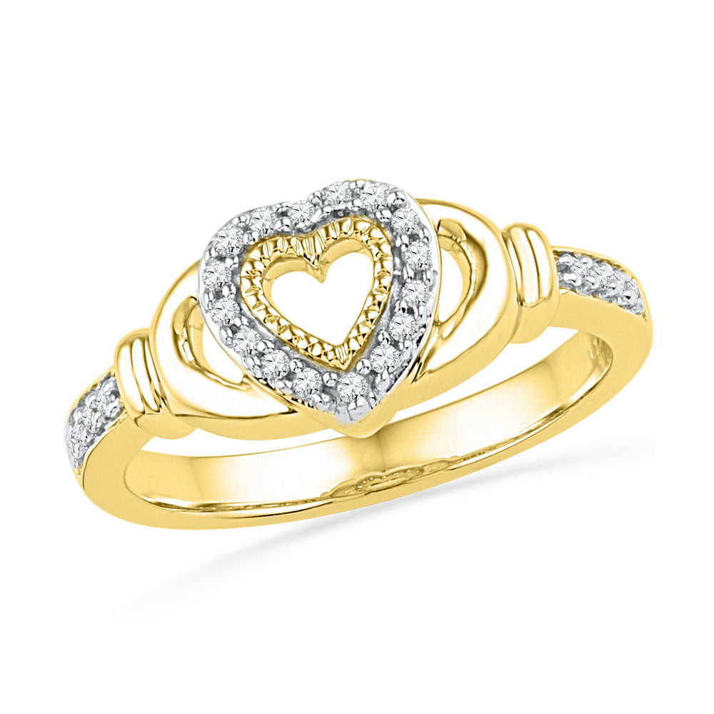 10kt Yellow Gold Womens Round Diamond Milgrain Heart Ring 1/8 Cttw