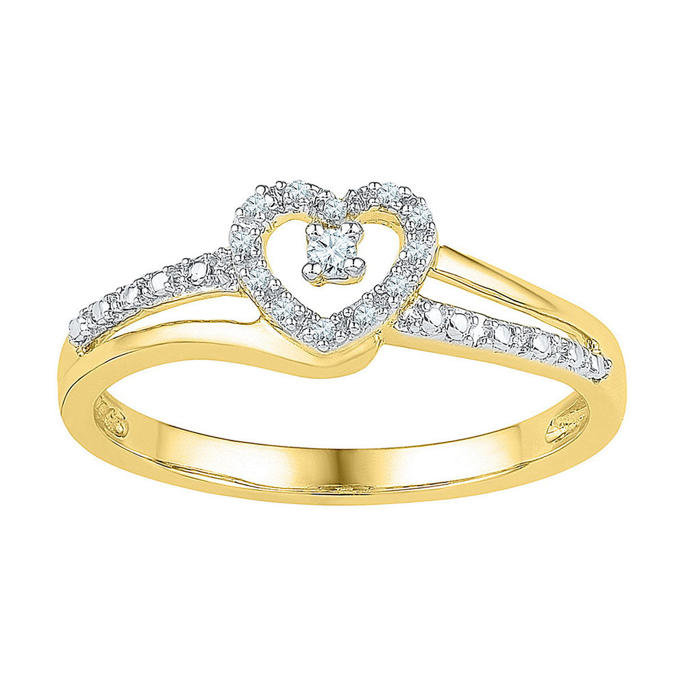 10kt Yellow Gold Womens Round Diamond Heart Promise Ring 1/20 Cttw