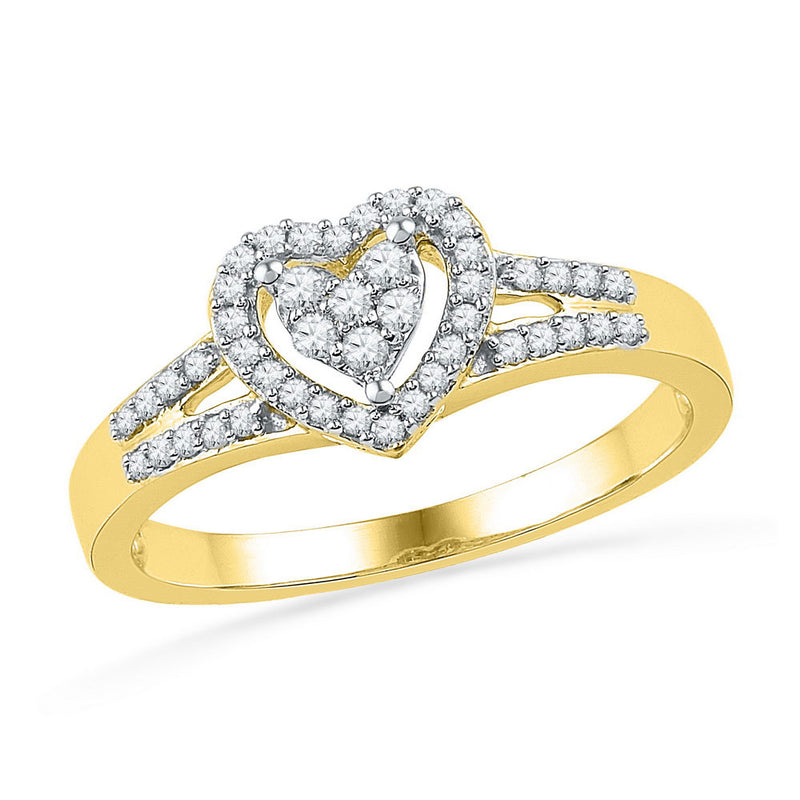 10kt Yellow Gold Womens Round Diamond Heart Ring 1/5 Cttw