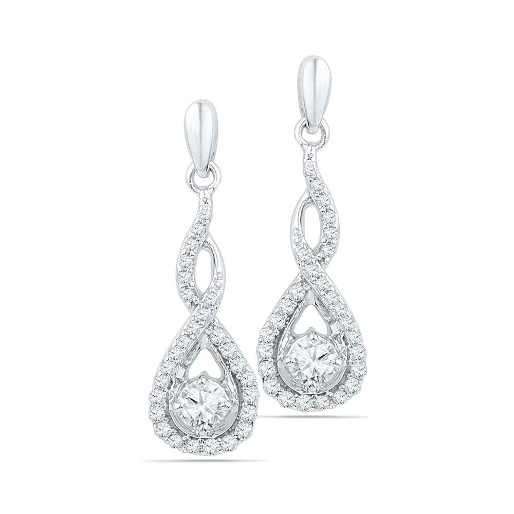 10kt White Gold Womens Round Diamond Solitaire Teardrop Frame Dangle Earrings 1/2 Cttw