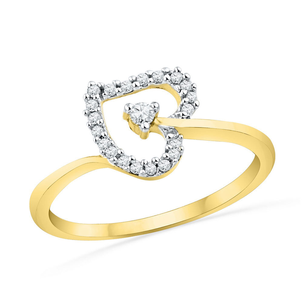 10kt Yellow Gold Womens Round Diamond Heart Outline Solitaire Ring 1/8 Cttw