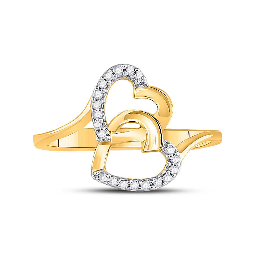 10kt Yellow Gold Womens Round Diamond Double Heart Ring 1/12 Cttw