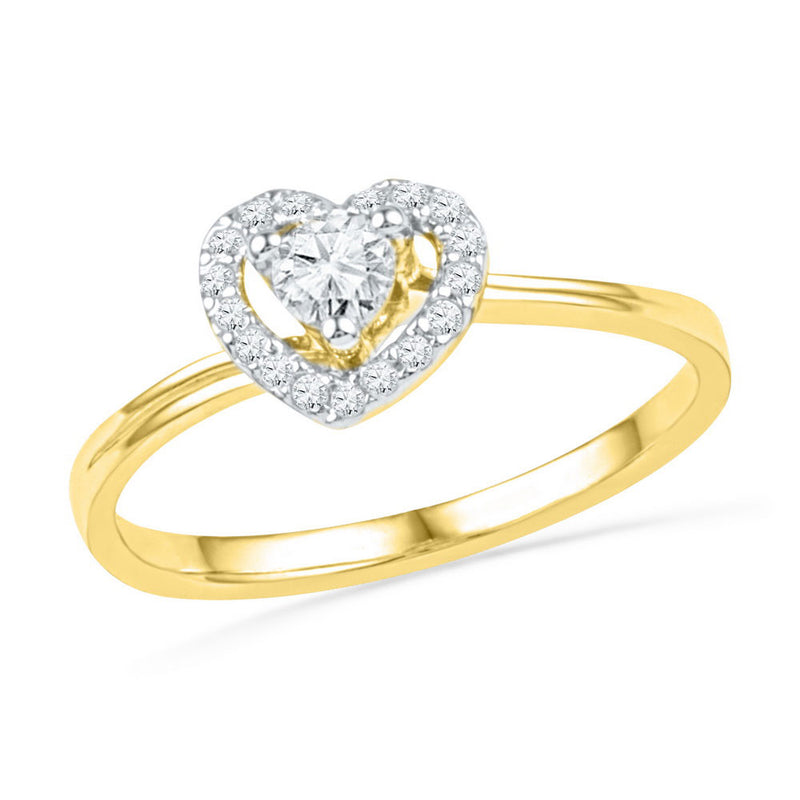 10kt Yellow Gold Womens Round Diamond Heart Promise Ring 1/4 Cttw