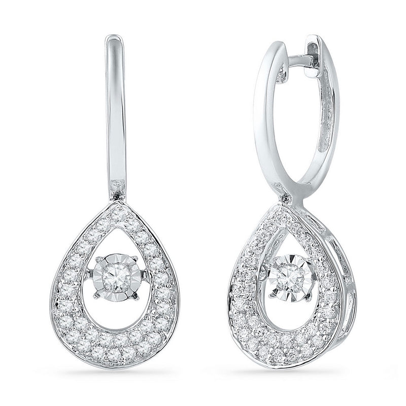 10kt White Gold Womens Round Diamond Teardrop Moving Twinkle Dangle Earrings 1/2 Cttw