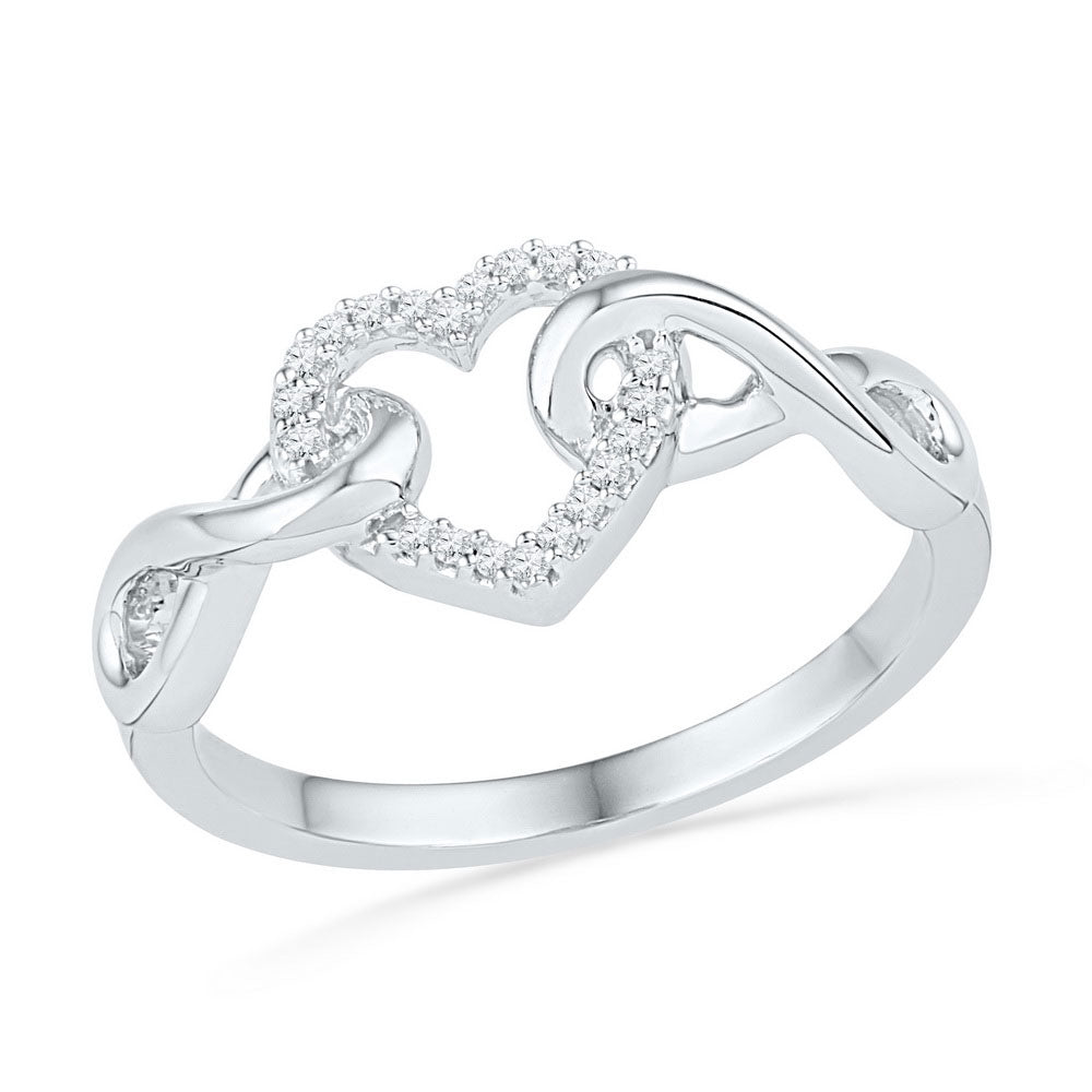 10kt White Gold Womens Round Diamond Infinity Twist Heart Ring 1/10 Cttw