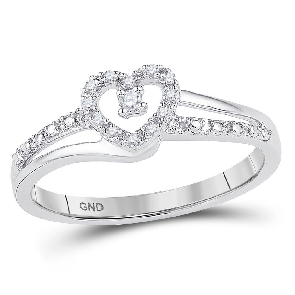 10kt White Gold Womens Round Diamond Heart Promise Ring 1/20 Cttw