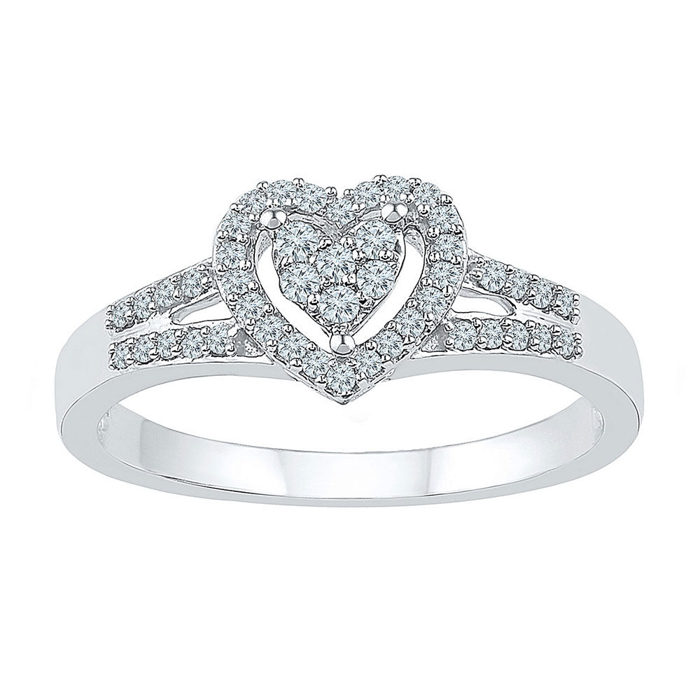 10kt White Gold Womens Round Diamond Heart Ring 1/5 Cttw