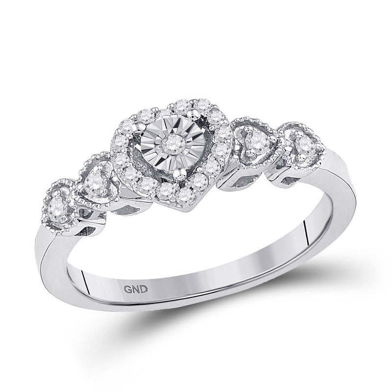 10kt White Gold Womens Round Diamond Heart Ring 1/5 Cttw