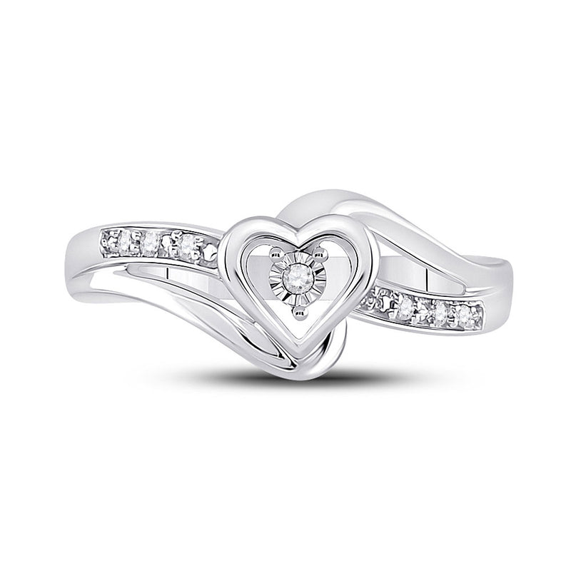 10kt White Gold Womens Round Diamond Heart Promise Ring .03 Cttw