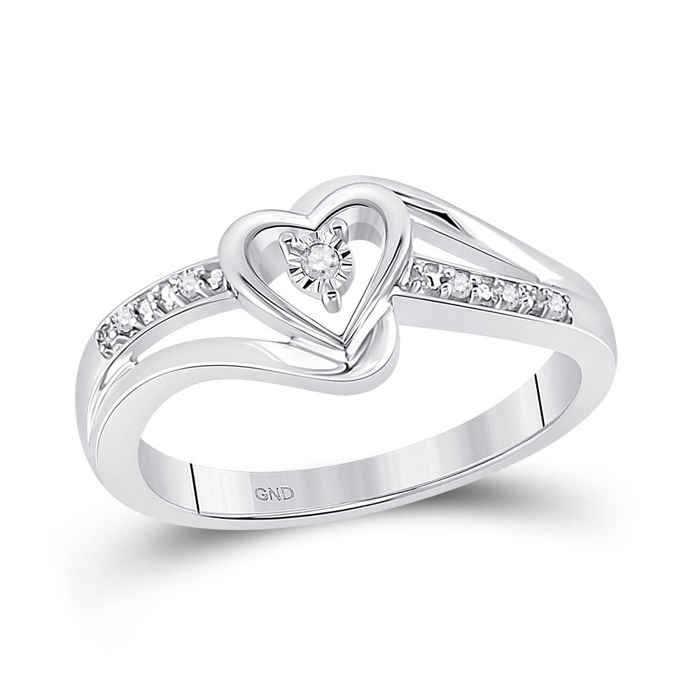 10kt White Gold Womens Round Diamond Heart Promise Ring .03 Cttw