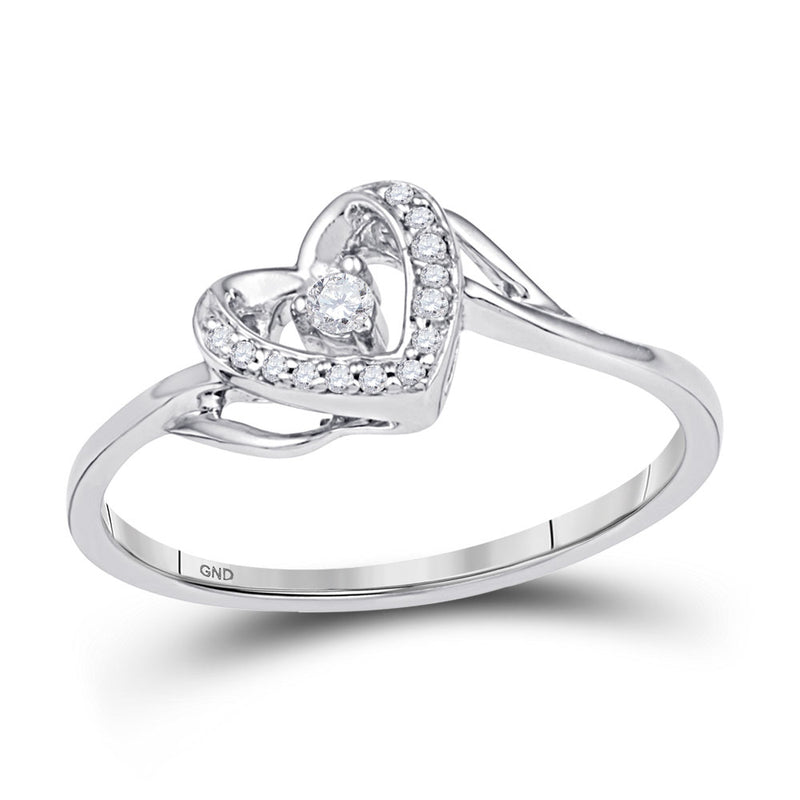 10kt White Gold Womens Round Diamond Heart Promise Ring 1/12 Cttw