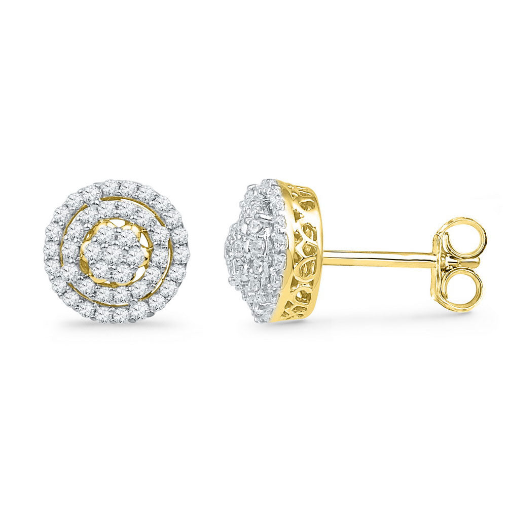 10kt Yellow Gold Womens Round Diamond Concentric Cluster Earrings 1/2 Cttw