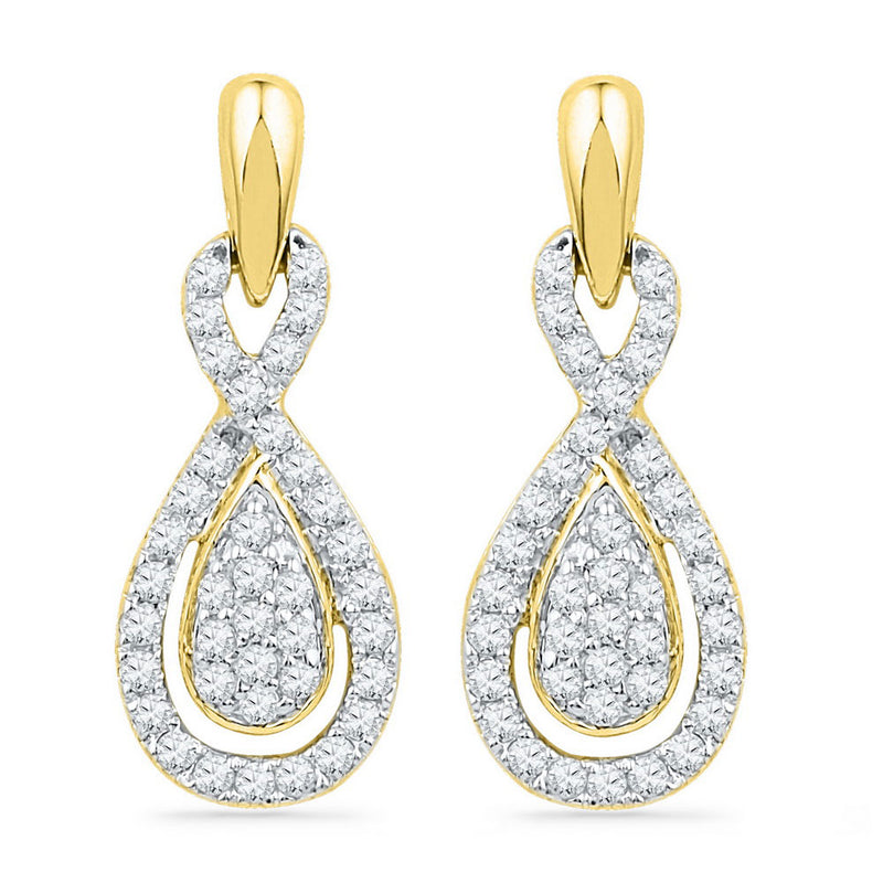 10k Yellow Gold Womens Diamond Oval-shape Dangle Earrings 1/3 Cttw