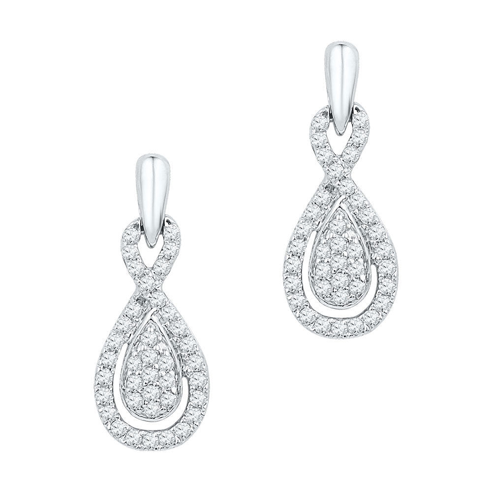 10k White Gold Womens Diamond Oval-shape Dangle Earrings 1/3 Cttw