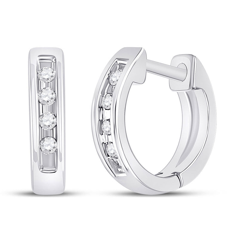 10kt White Gold Womens Round Diamond Single Row Huggie Earrings 1/20 Cttw