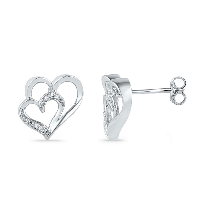 10kt White Gold Womens Round Diamond Heart Earrings .03 Cttw