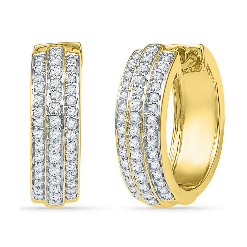 10kt Yellow Gold Womens Round Diamond Triple Row Hoop Earrings 1/2 Cttw