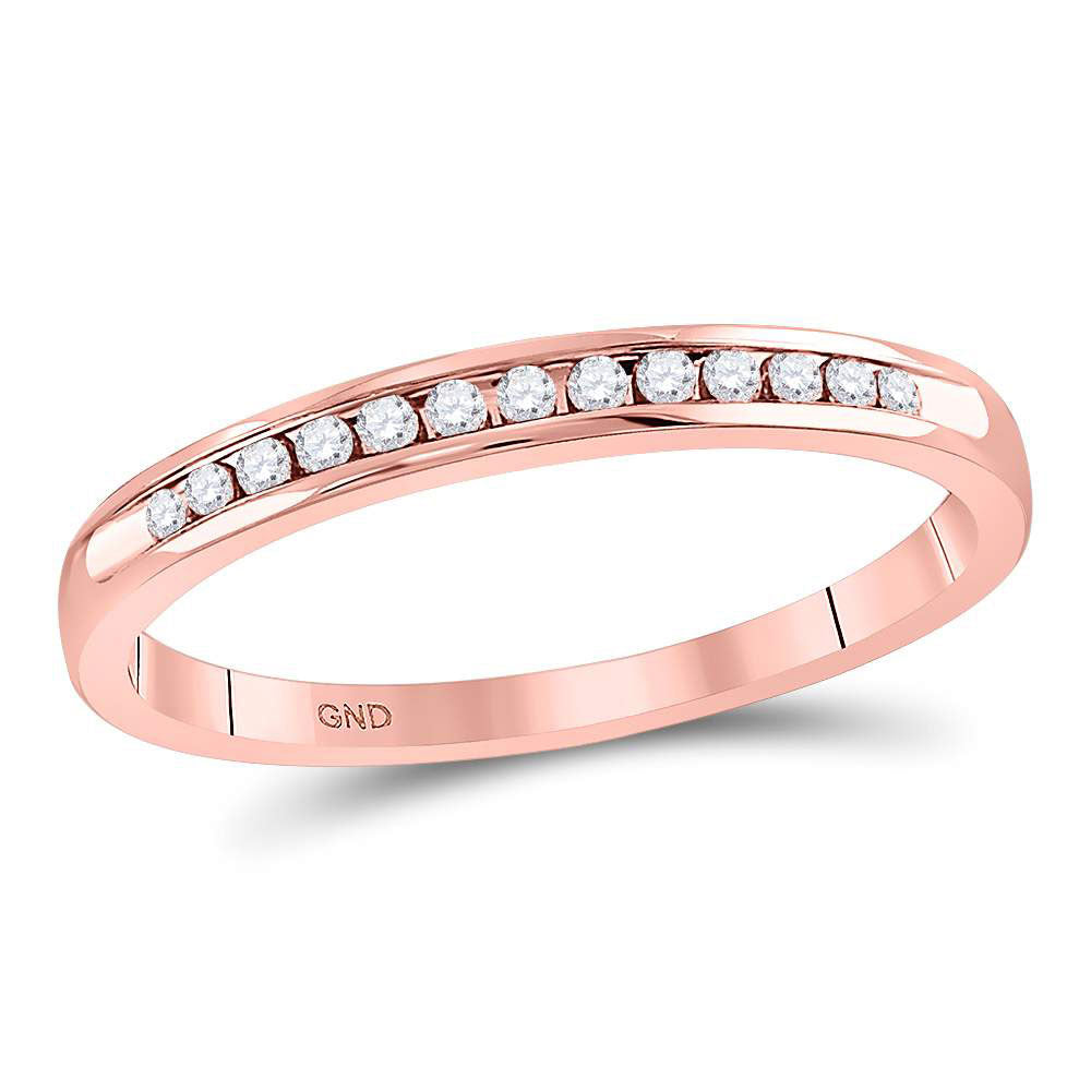 14kt Rose Gold Womens Round Diamond Single Row Channel-set Wedding Band 1/10 Cttw