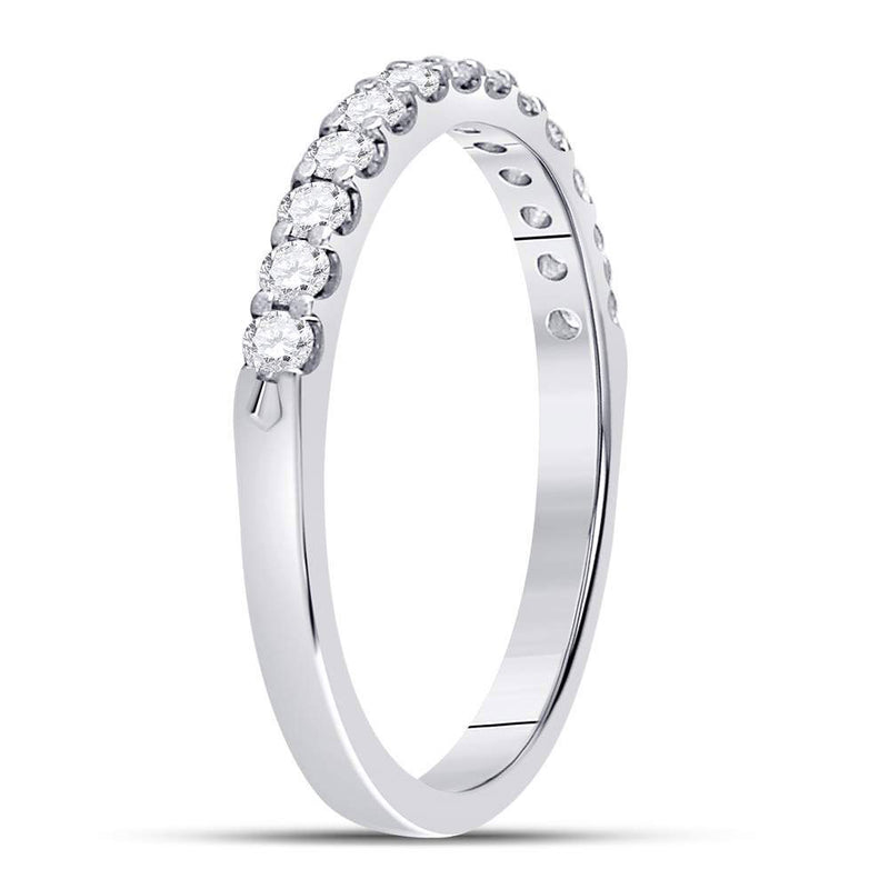 14kt White Gold Womens Round Diamond Single Row Machine-set Wedding Band 1/3 Cttw