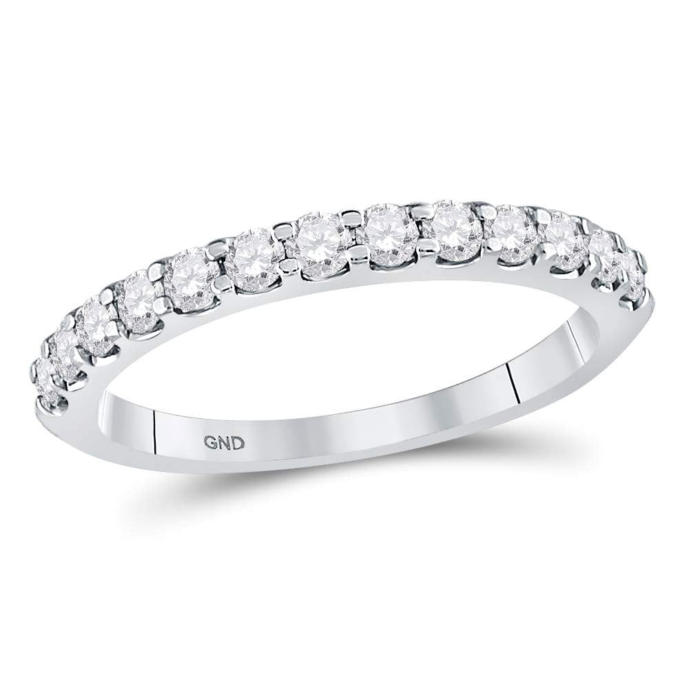 14kt White Gold Womens Round Diamond Wedding Anniversary Band 1/2 Cttw