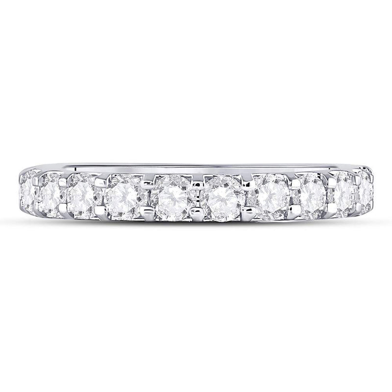 14kt White Gold Womens Round Diamond Single Row Machine-set Wedding Band 1 Cttw