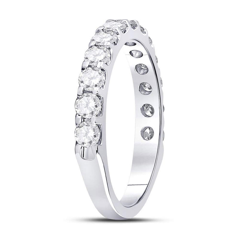 14kt White Gold Womens Round Diamond Single Row Machine-set Wedding Band 1 Cttw