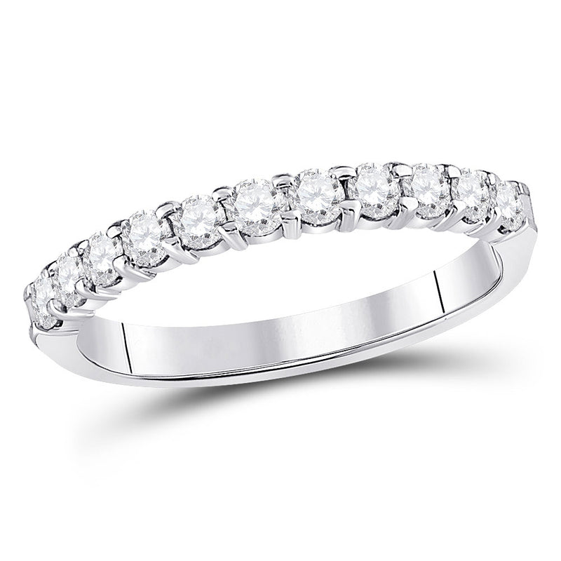 14kt White Gold Womens Round Diamond Single Row Machine-set Wedding Band 1/2 Cttw