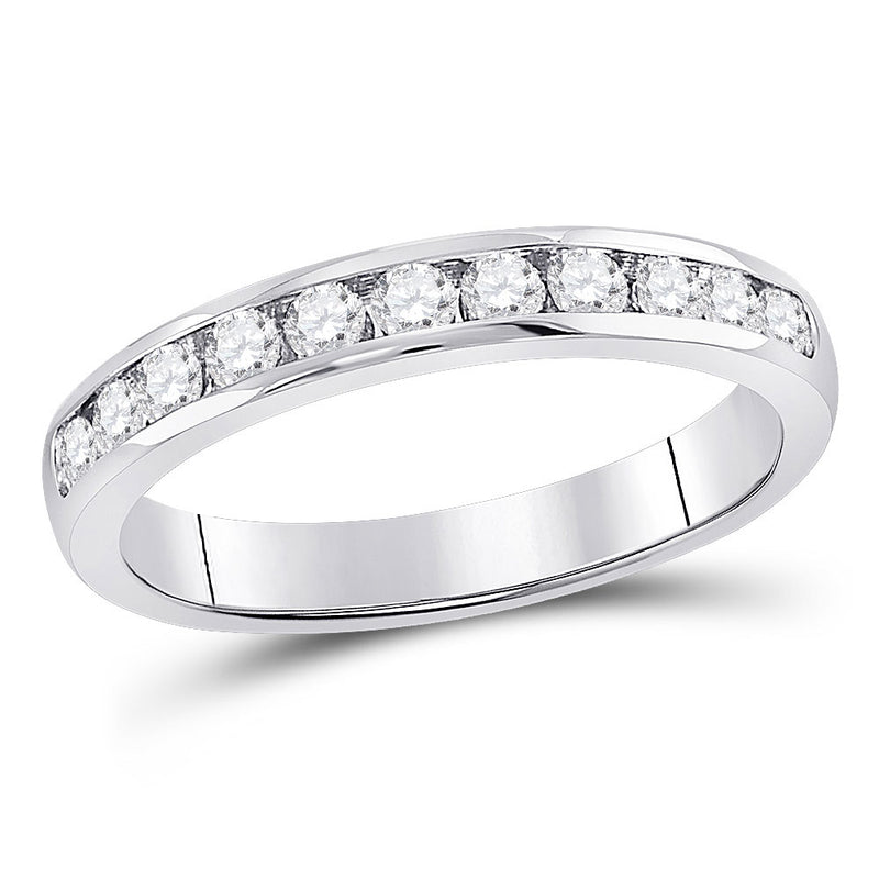 14kt White Gold Womens Round Diamond Single Row Channel-set Wedding Band 1/2 Cttw